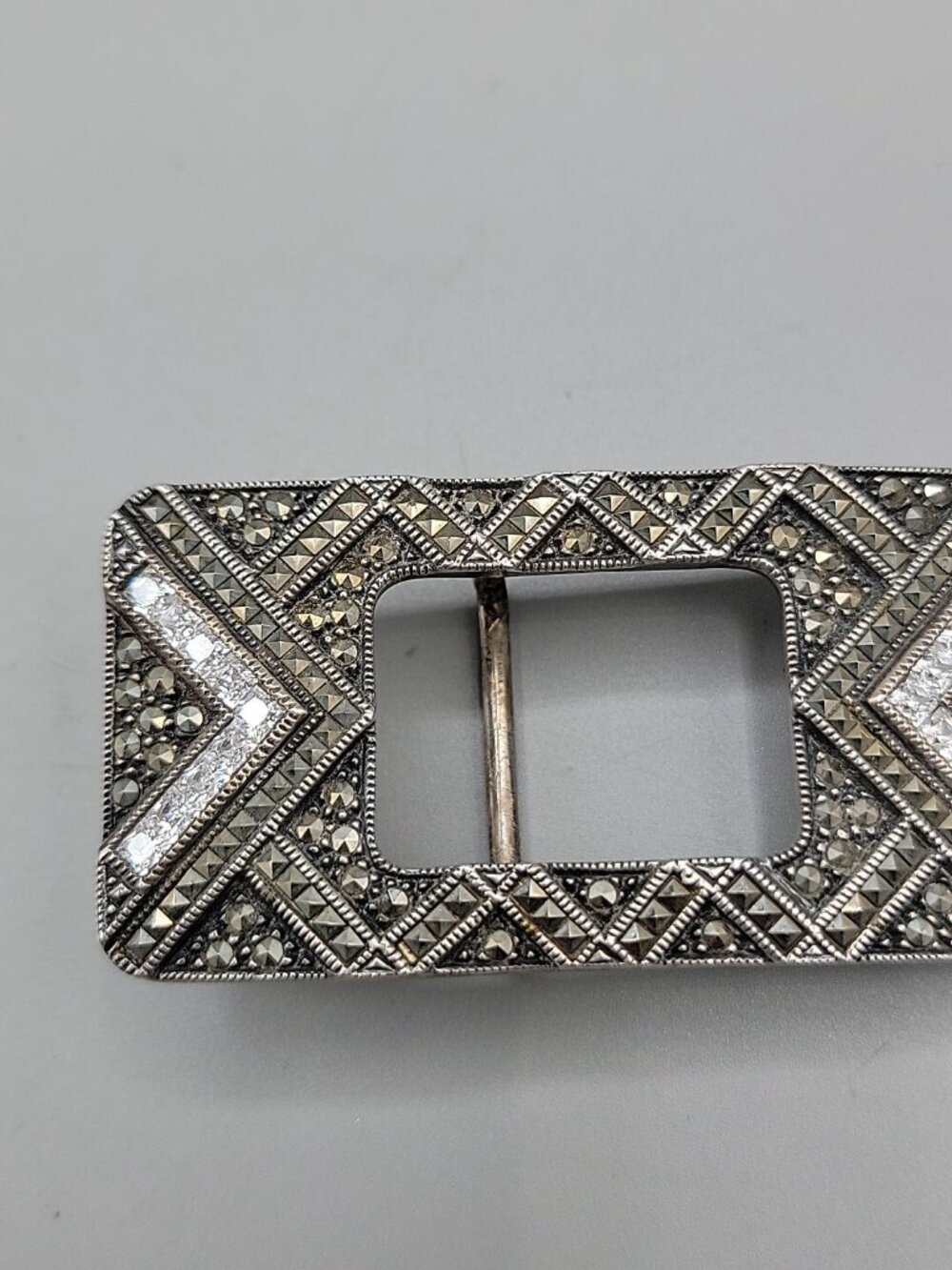 JJ Sterling Silver Judith Jack Belt Buckle 925 Rhinestone Marcasite Jeweled - Picture 4 of 10